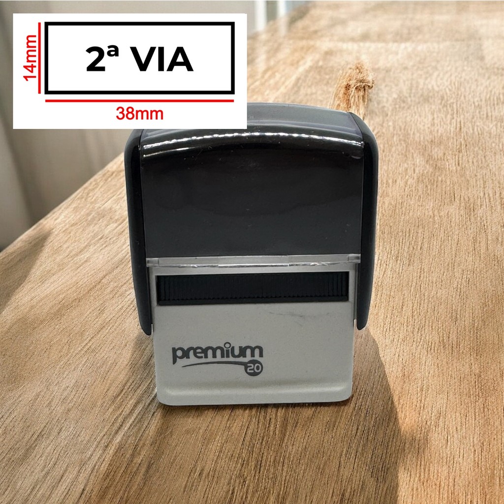 Carimbo Segunda Via Automático Preto Premium 20 14x38mm