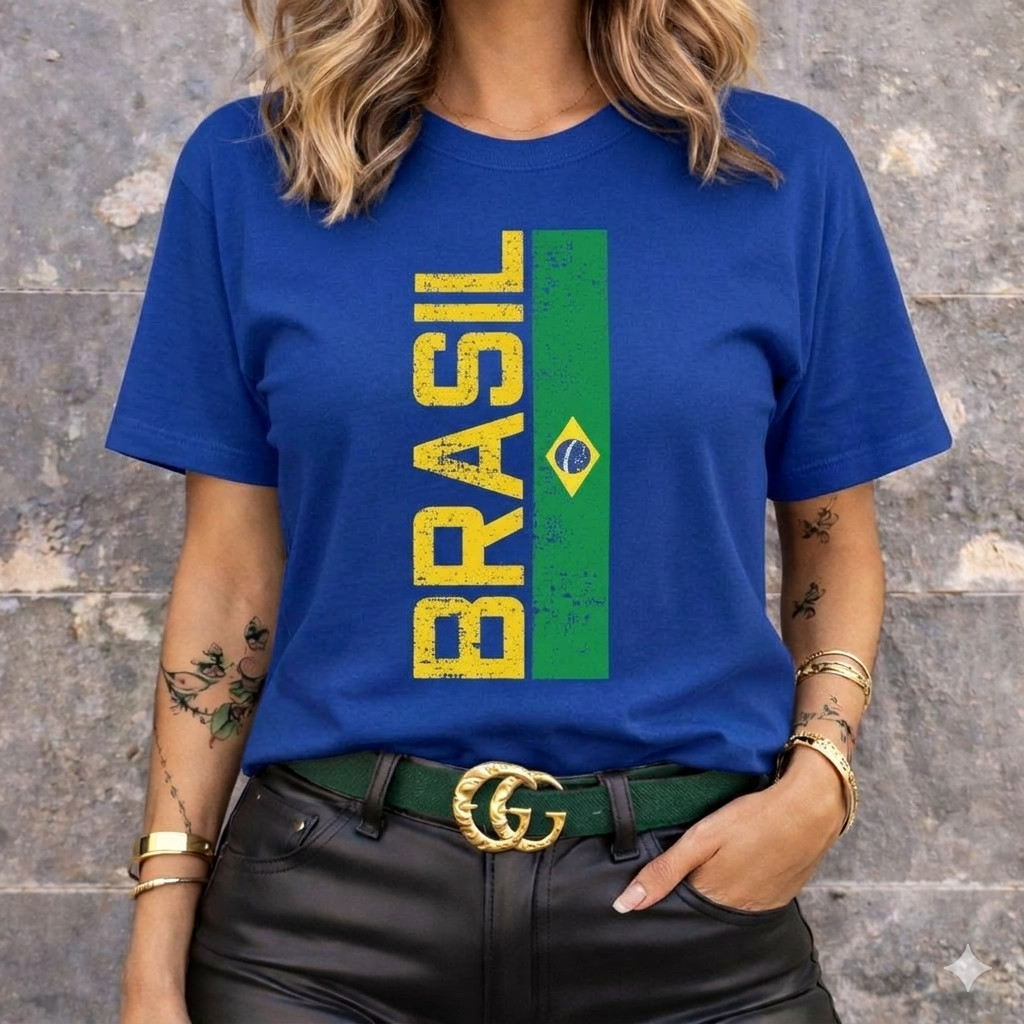 Camiseta Feminina Estampada  Bandeira do Brasil Premium Copa Seleção 100% algodao Streetwear Camisa