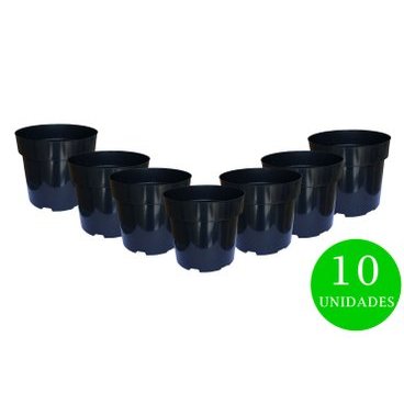 Kit Pote Vaso Plantas de Plástico Rígido Resistente Alta Drenagem  N17 Ecovaso Preto - 10 unidades