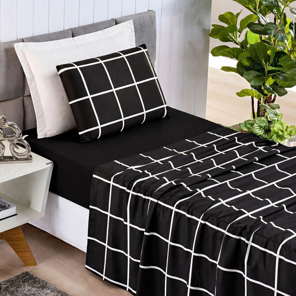 Jogo de Lençol Cama Solteiro 03 Peças Micropercal 400 Fios