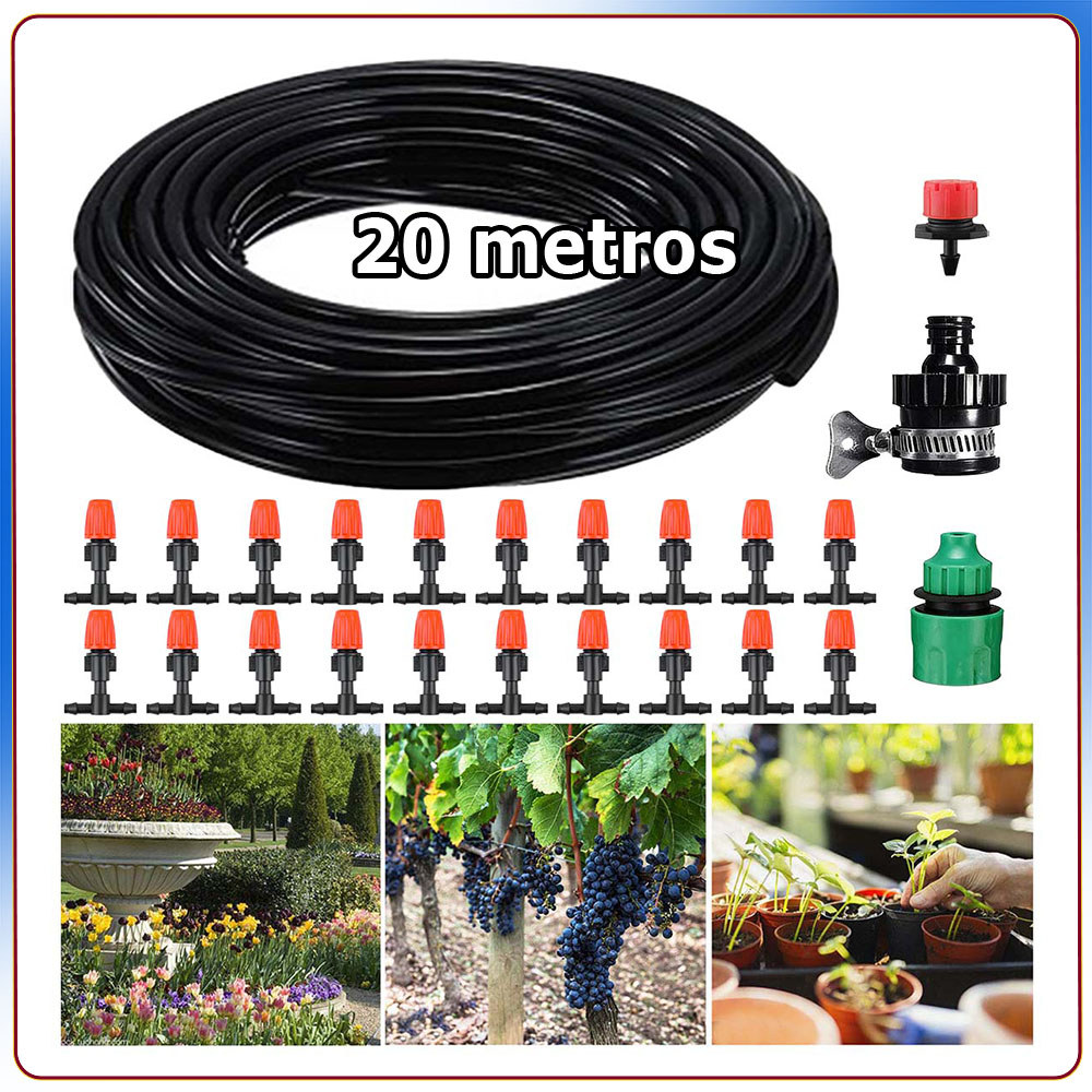 Kit 24 Mangueira de irrigação por gotejamento de 20m mangueira de irrigação com conector universal e conector lateral