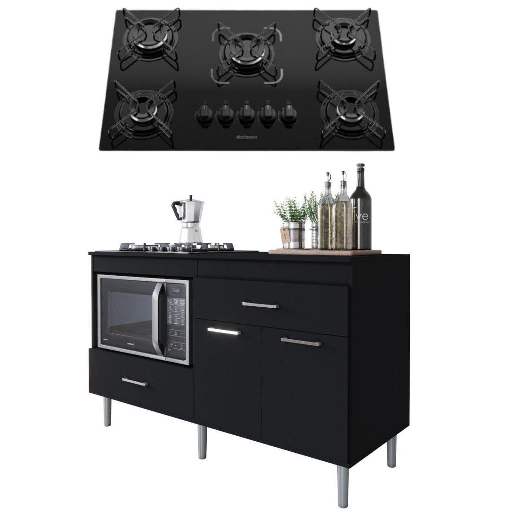 Balcão Armário 1,40m Com Cooktop 5 Bocas 1 Nicho Com 2 Portas E 2 Gavetas Turim Lojas Movelove
