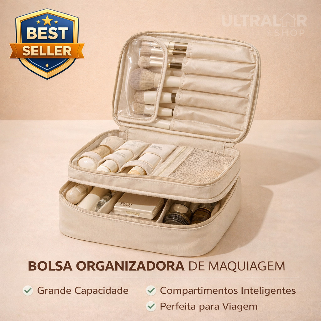 Bolsa Organizadora Com Compartimentos de Maquiagem Viagem Impermeável Grande Capacidade