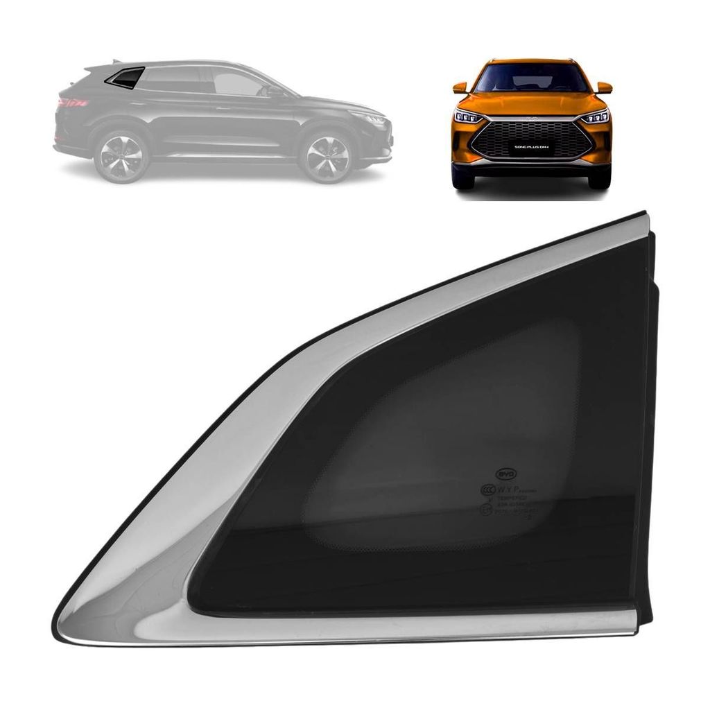 VIDRO LATERAL TRASEIRA BYD SONG PLUS 2023 A 2025 (COM FRISO CROMADO) LADO DIREITO ORIGINAL - SA3F-5406020B