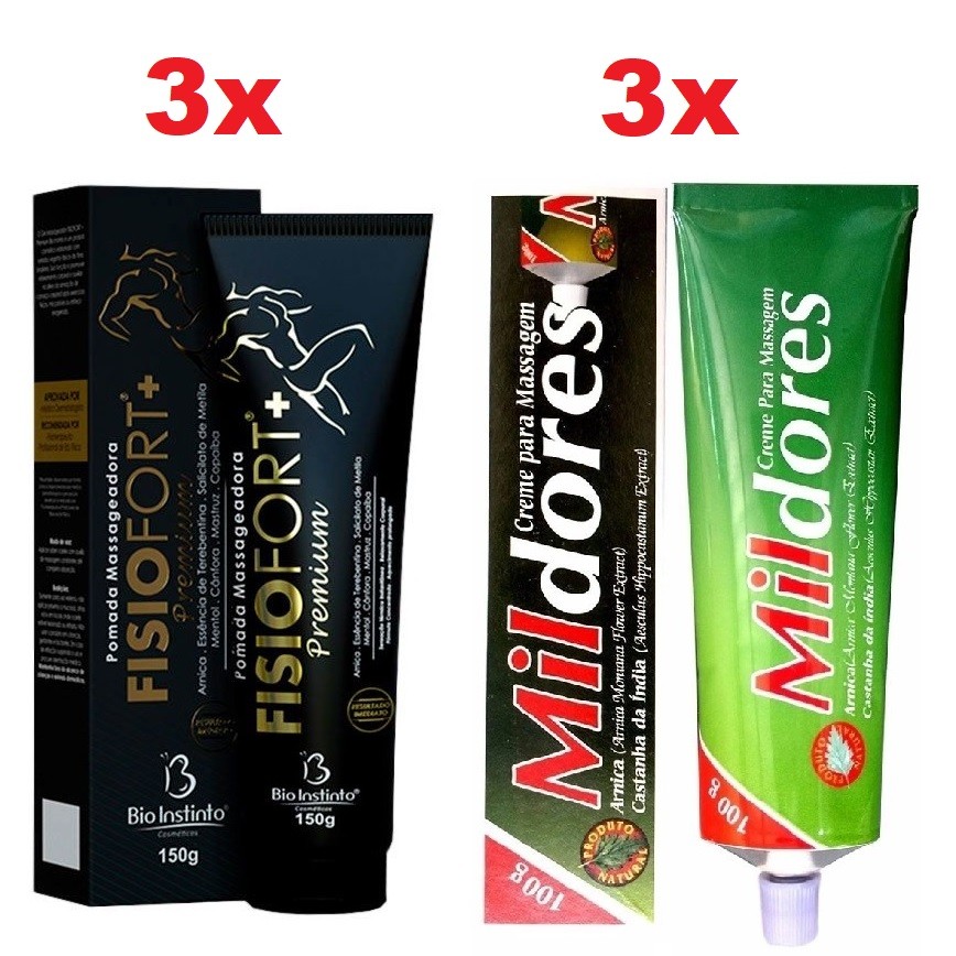 Kit 3 Pomada FisioFort Premium 150g + 3 Pomada Mil Dores