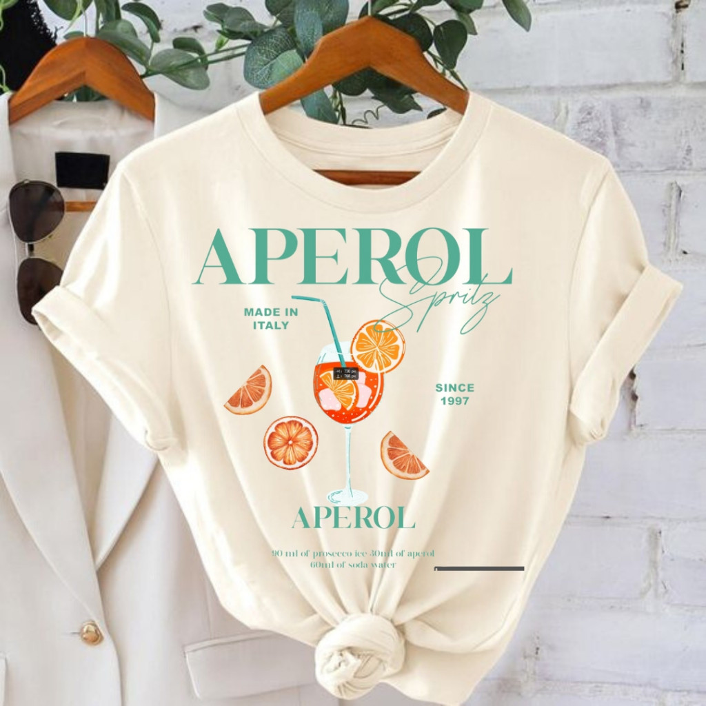 Camiseta Feminina Camisa Casual Lançamento Estampada Aperol Estilosa e Confortavel Dia a Dia Academia Lazer 100% algodão