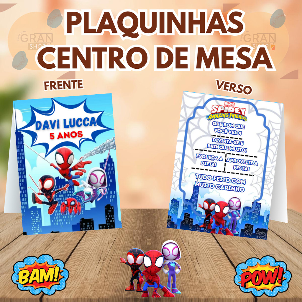 Plaquinha de Agradecimento Homem Aranha e Seus Amigos Centro de Mesa Para Cha Revelaçao,Casamento e Aniversario Infantil