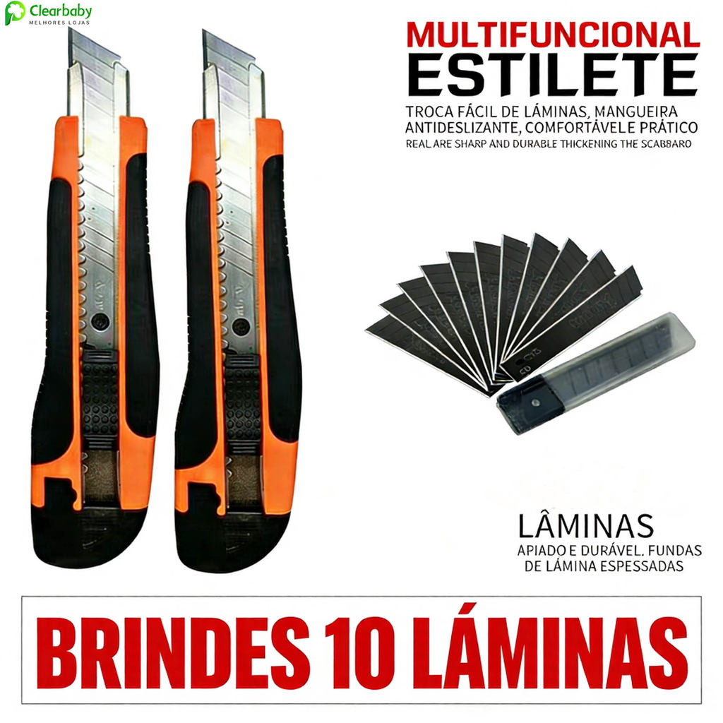 Estilete Multifuncional de Borracha Antiderrapante e Seguro Ferramenta Doméstica para Abertura de Caixas e Cortes