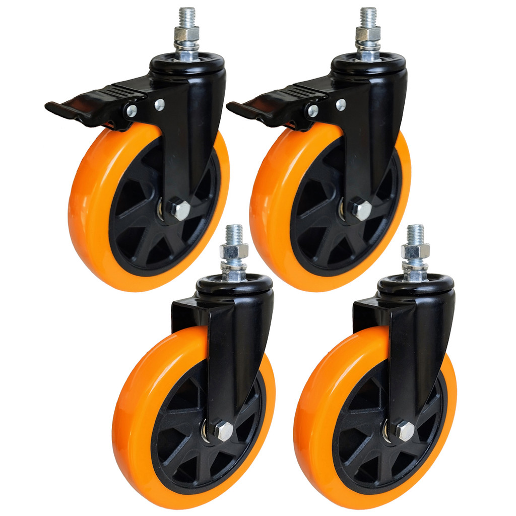 Rodízio Rodinha Para Moveis Espiga Giratório Reforçado 2 Com + 2 Sem Freio Roda Anti Risco 150mm