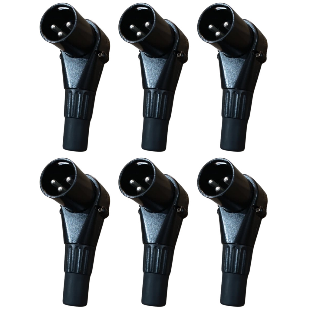 Kit 6 Plug XLR Macho Em L 90 Graus Profissional King Musical