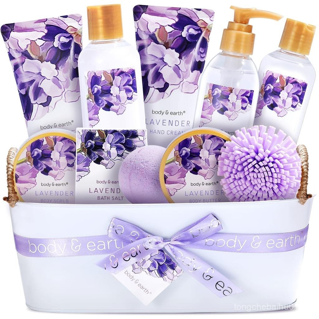 Cestas de Presente BODY & EARTH - 11 Peças de Presentes de Spa de Lavanda para Mulheres com Conjuntos de Loção Corporal