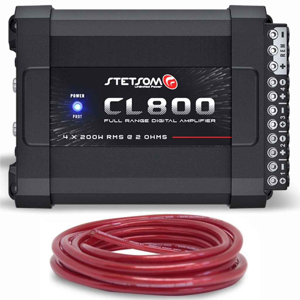 kit Modulo Amplificador Stetsom CL800.4 800 Watts Rms + Cabo Fio Rolo Bateria 9mm Reforçado 5 metros