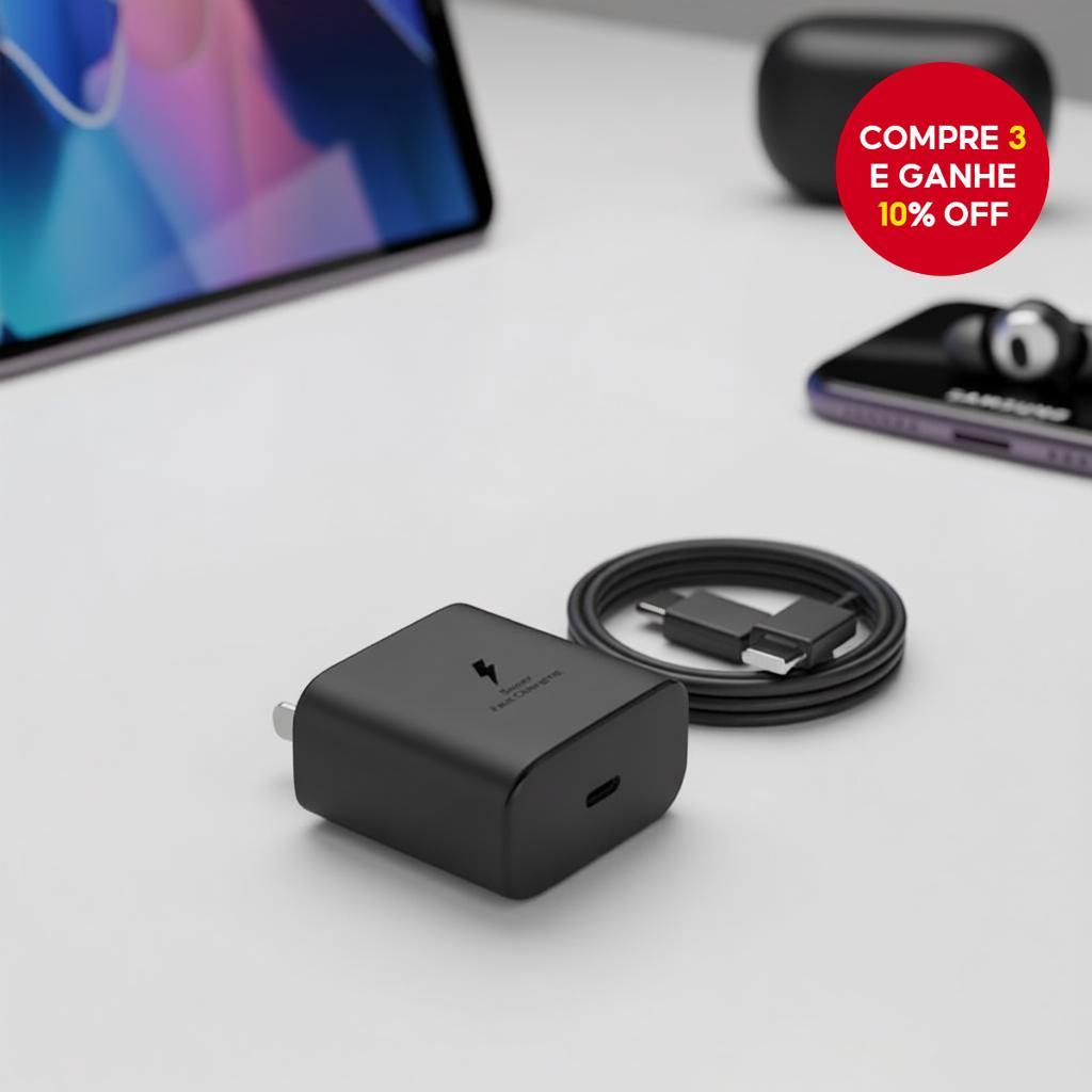 Super carregador rápido SS 45/25W com cabo de carregamento USB-C para Tipo C para S20/S21/S22/A71/A73