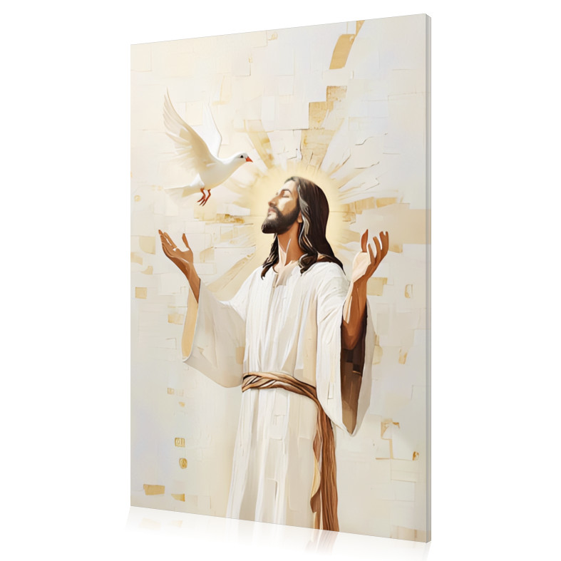 Quadro Moderno Religioso Decorativo Jesus e Espírito Santo Paz Fé Arte Sacra Canvas 60x40