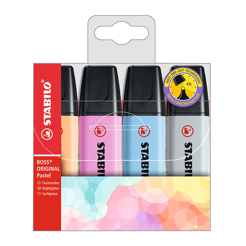 Pincel marca texto Boss Pastel 70/4-4 estojo com 4 cores Stabilo em Oferta na Shopee