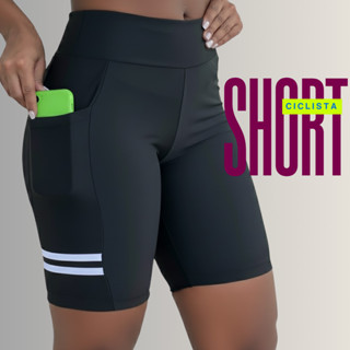 Short Ciclista Feminino Com Bolso Bermuda Para Academia Com Cós Alto Treinos Grosso em Oferta na Shopee