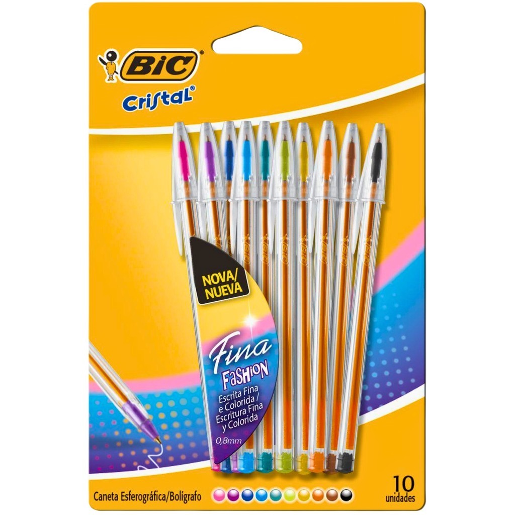 Caneta Esferográfica Cristal Fina Fashion 10 Cores 8,0mm Bic Volta As Aulas em Oferta na Shopee