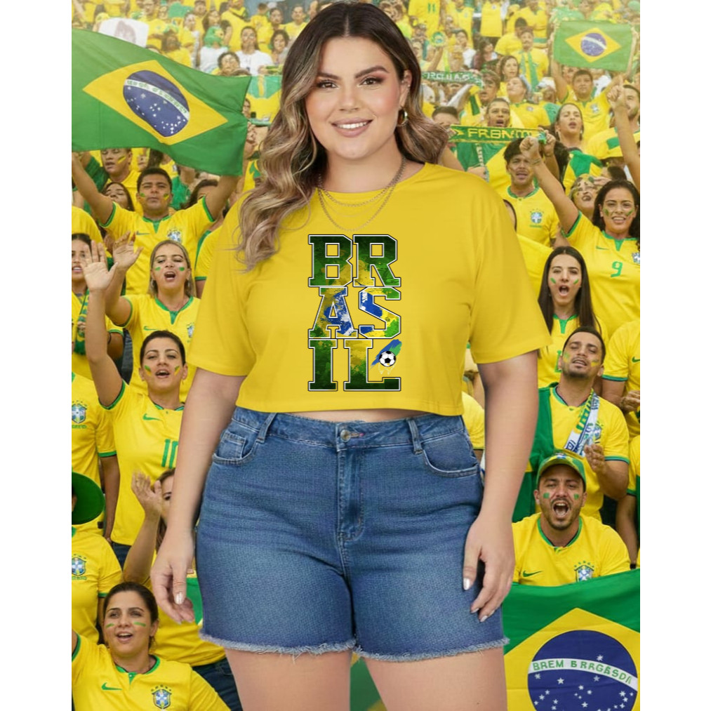 Camiseta Cropped Feminina Pluz size Oversized Copa Hexa Brasil em  Algodão GG ao G3 em Oferta na Shopee