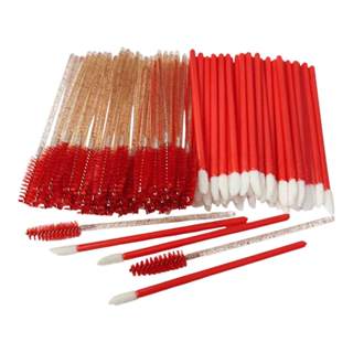 Kit 50 Escovinha Cílios Vermelha com Glitter+ 50 Pincel Aplicador Gloss Vermelho em Oferta na Shopee