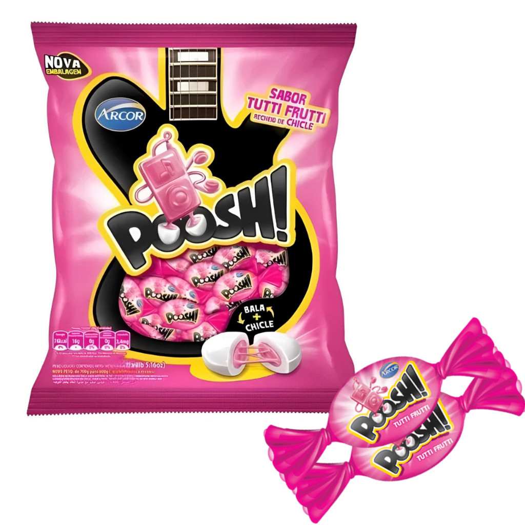 Bala Poosh Recheio Chiclete Tutti Frutti Arcor  500g Lembrancinha Surpresa Deliciosa