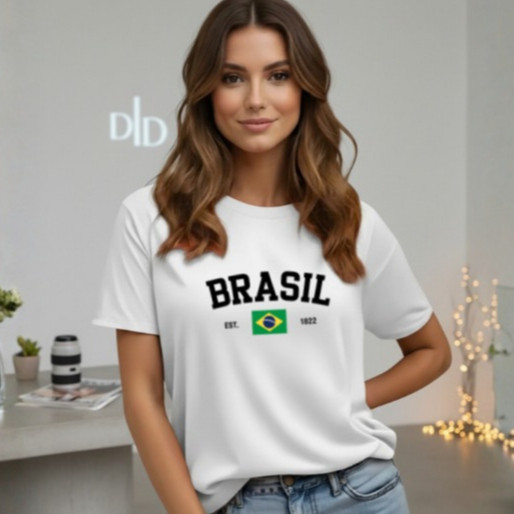 01 Blusa Brasil copa do mundo 2026 Feminina Baby Look Algodão Modela no Corpo Envio Imediato