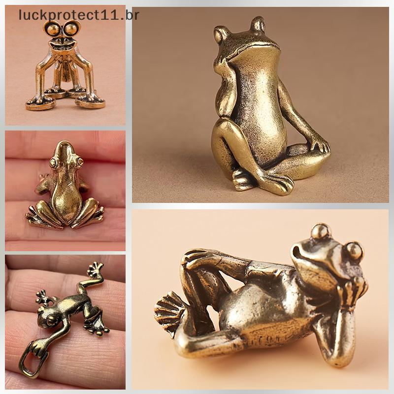 Imagem LTBR Vintage Latão Sapo Estátua Decoração Encantador Concurso Pose Ornamento De Mesa Chá Pet Estatueta De Escritório Em 
