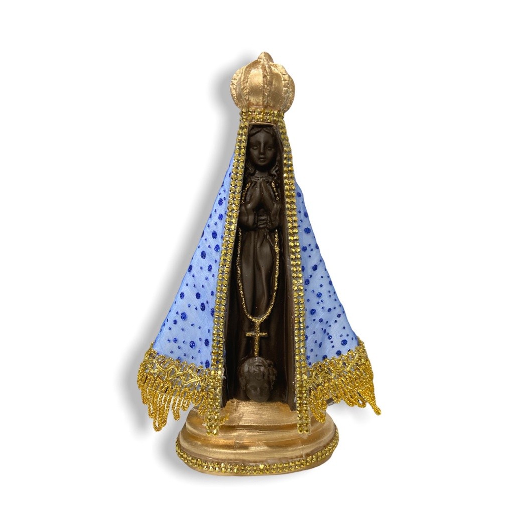Imagem Nossa Senhora Aparecida Manto Tecido Azul Brilho 23cm