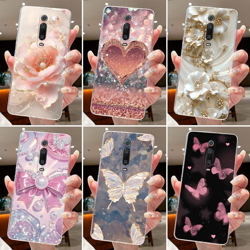 Capa De Telefone Para Xiaomi Mi9T Mi 9T Pro/Poco F2/Redmi K20 K20Pro Borboleta Arco Protetora Transparente Macio Silicon