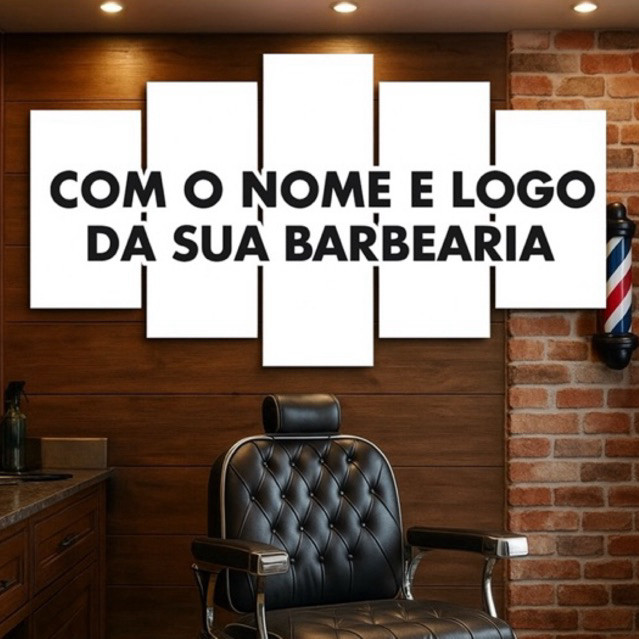 Quadro Decorativo Barbearia “Com o nome e a logo da sua barbearia” (5 peças) em MDF