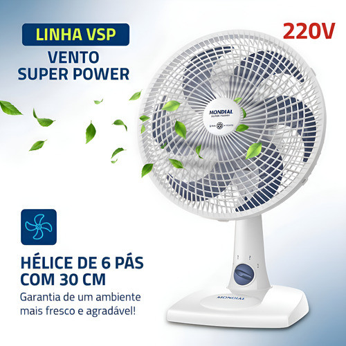 Ventilador Mondial Super Power Vsp-30cm 220V 6 Pás Branco 30cm