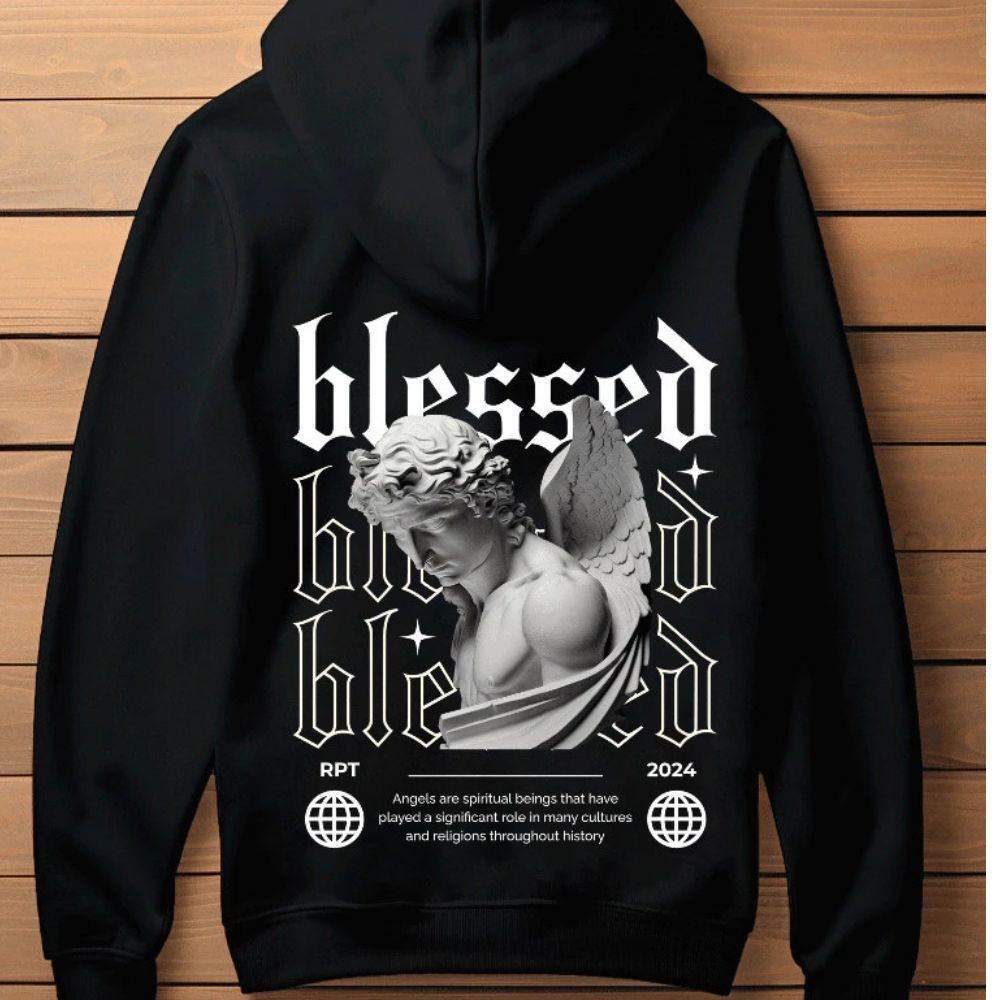Blusa de Frio Moletom Masculino Blessed Angel Canguru Streetwear Arte Envio Imediato Premium