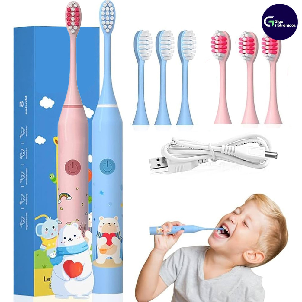 Escova dental sônica para bebês 1 a 3 anos elétrica à prova dágua cerdas macias não machucam 4 cabeças