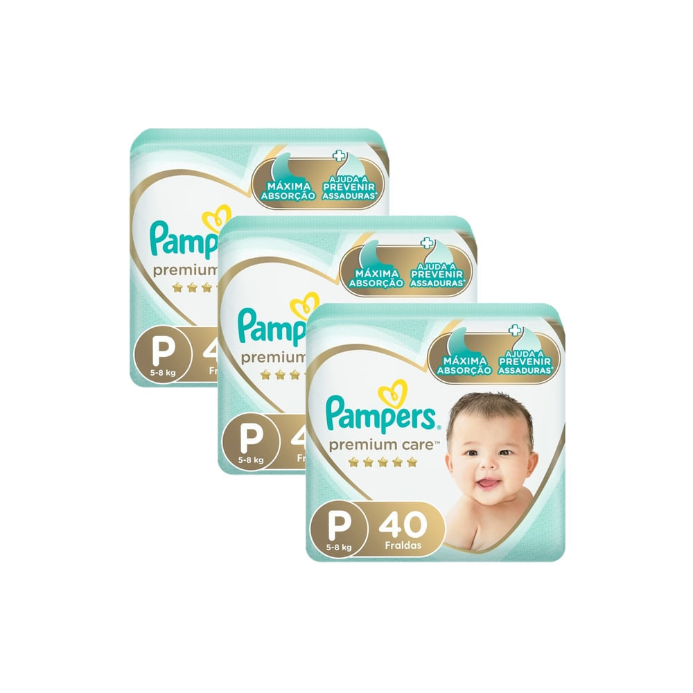 Kit 3 Fralda Pampers Premium Care Pacote Mega Tamanho P 40 Fraldas Descartáveis em Oferta na Shopee