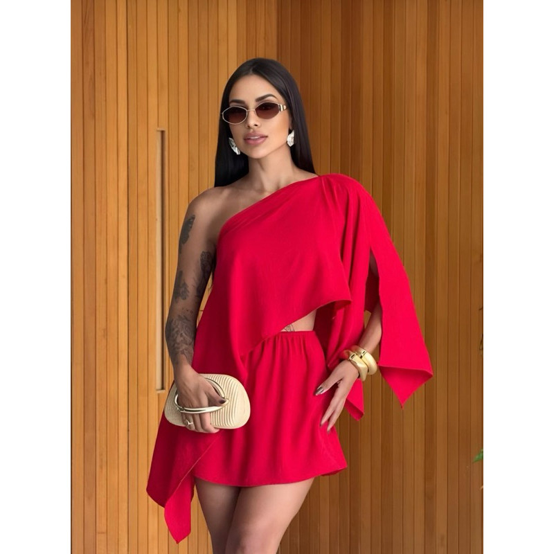 Conjunto 3 Peças Short Saia Dunas Com Cropped E Capa