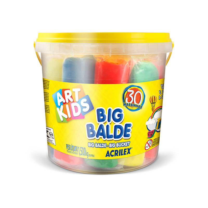 Massinha Big balde com 30 massinhas sortidas  Art Kids 40023 Acrilex em Oferta na Shopee
