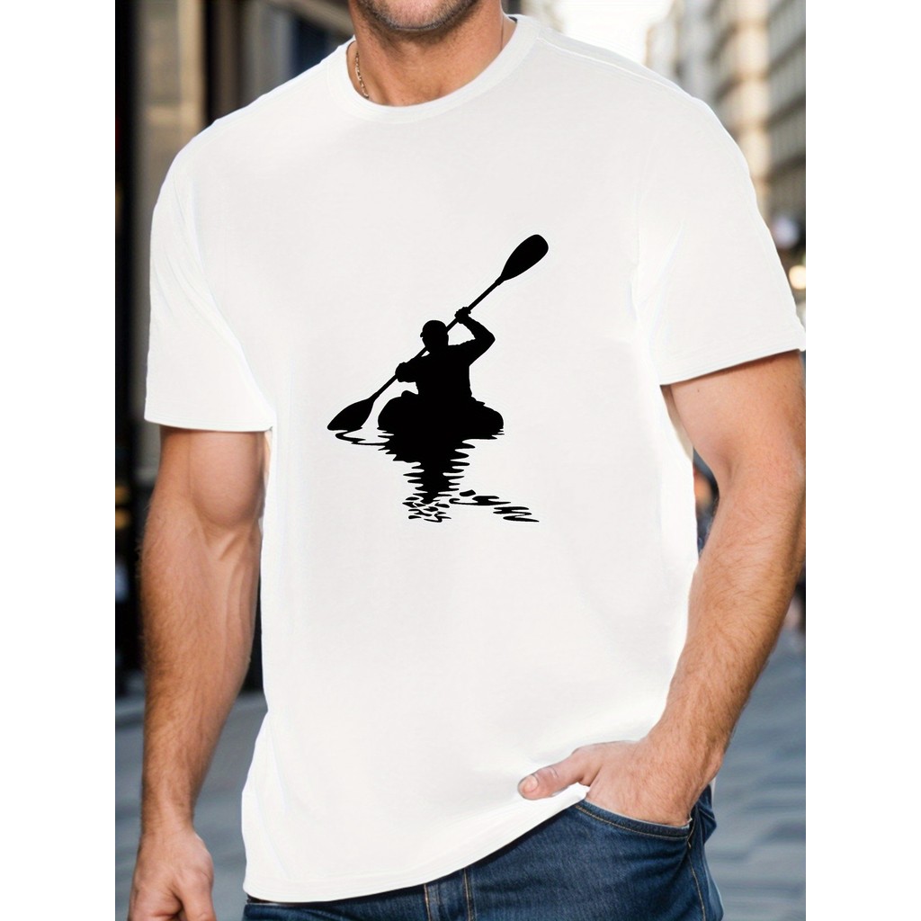 Camiseta Masculina Caiaque Silhueta 2D Esportiva Confortável Moderna Estilosa Verão Casual