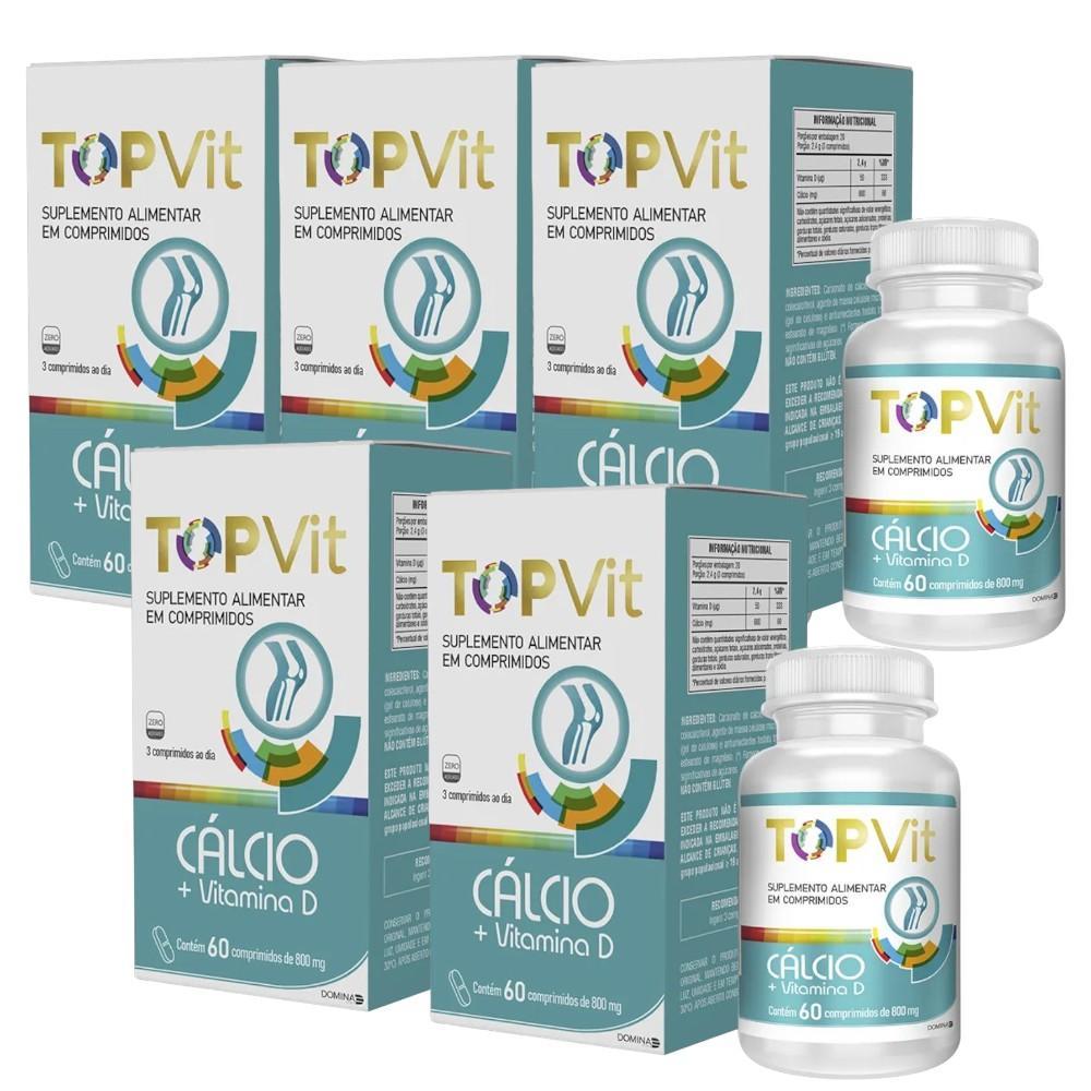 Kit Carbonato Cálcio + Vitamina D 800mg Topvit Com 5 Caixas De 60 Cápsulas Cada