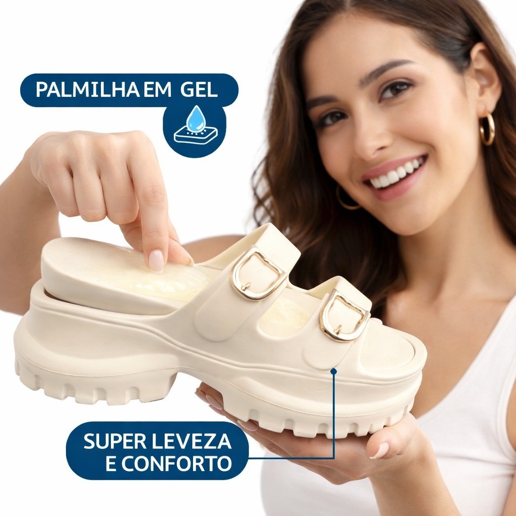 Sandália Feminina Plataforma Birken, Papete, Confortável Leve Anatômica Casual Moderna Com Fivela Moda Verão Dia a Dia