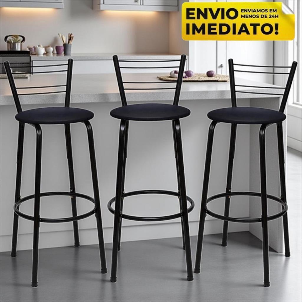 3 Banqueta Alta Americana Banco Cadeira Cozinha Bistro Area Americana Luxo