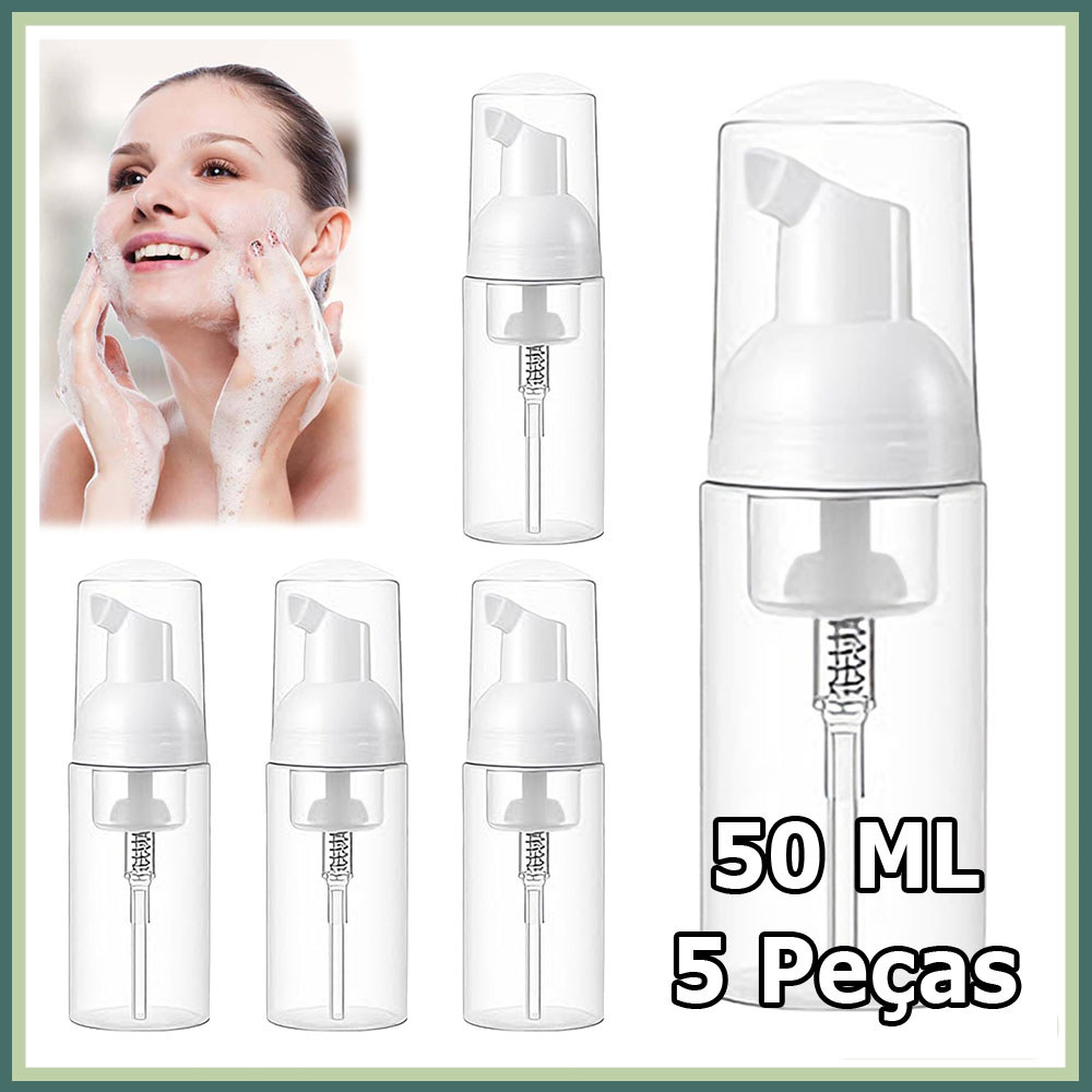 5x Frasco com bomba espuma frasco plástico vazio frasco portátil com espuma desinfetante para as mãos recarregável 50ml