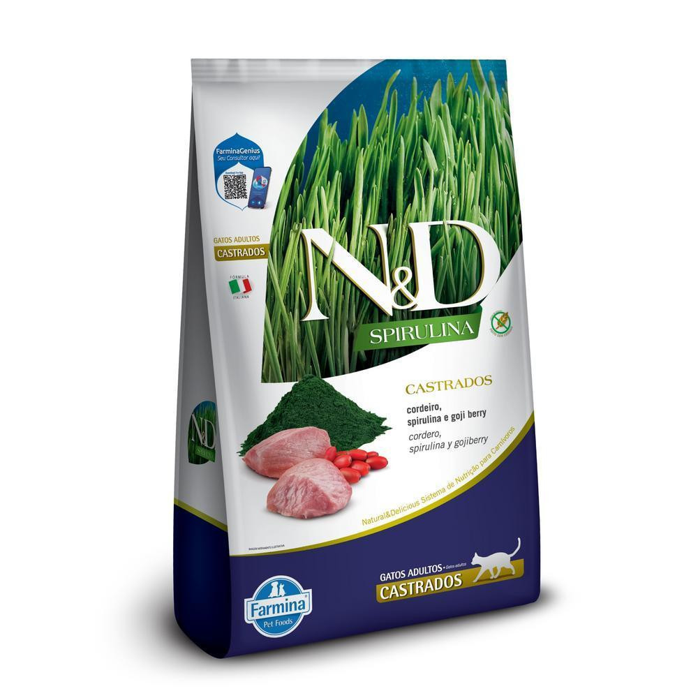 N&D Spirulina para Gatos Adultos de Todas as Raças Sabor Cordeiro, Spirulina e Goji Berry 1,5Kg