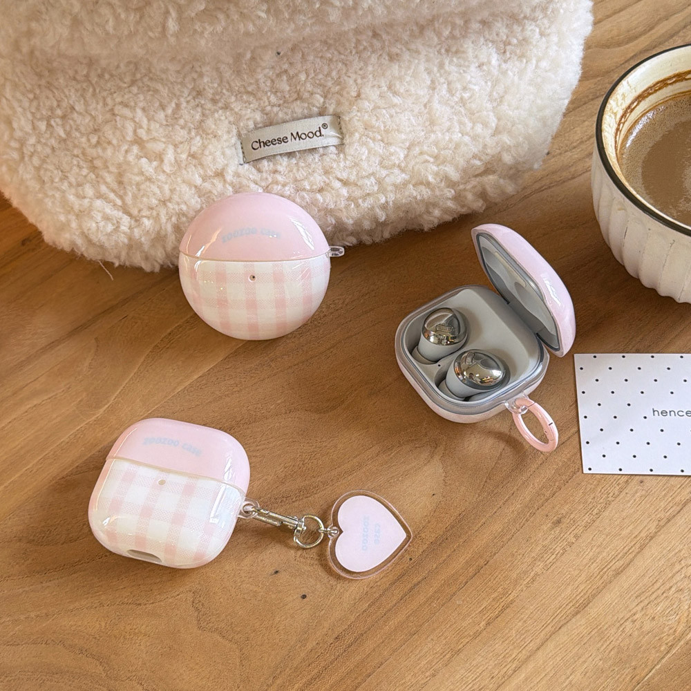 Grade Xadrez Rosa Com Coração Chaveiro Capa De Fone De Ouvido Para Samsung Galaxy Buds 2 Capas Ao Vivo 3 4 Pro FE Core M