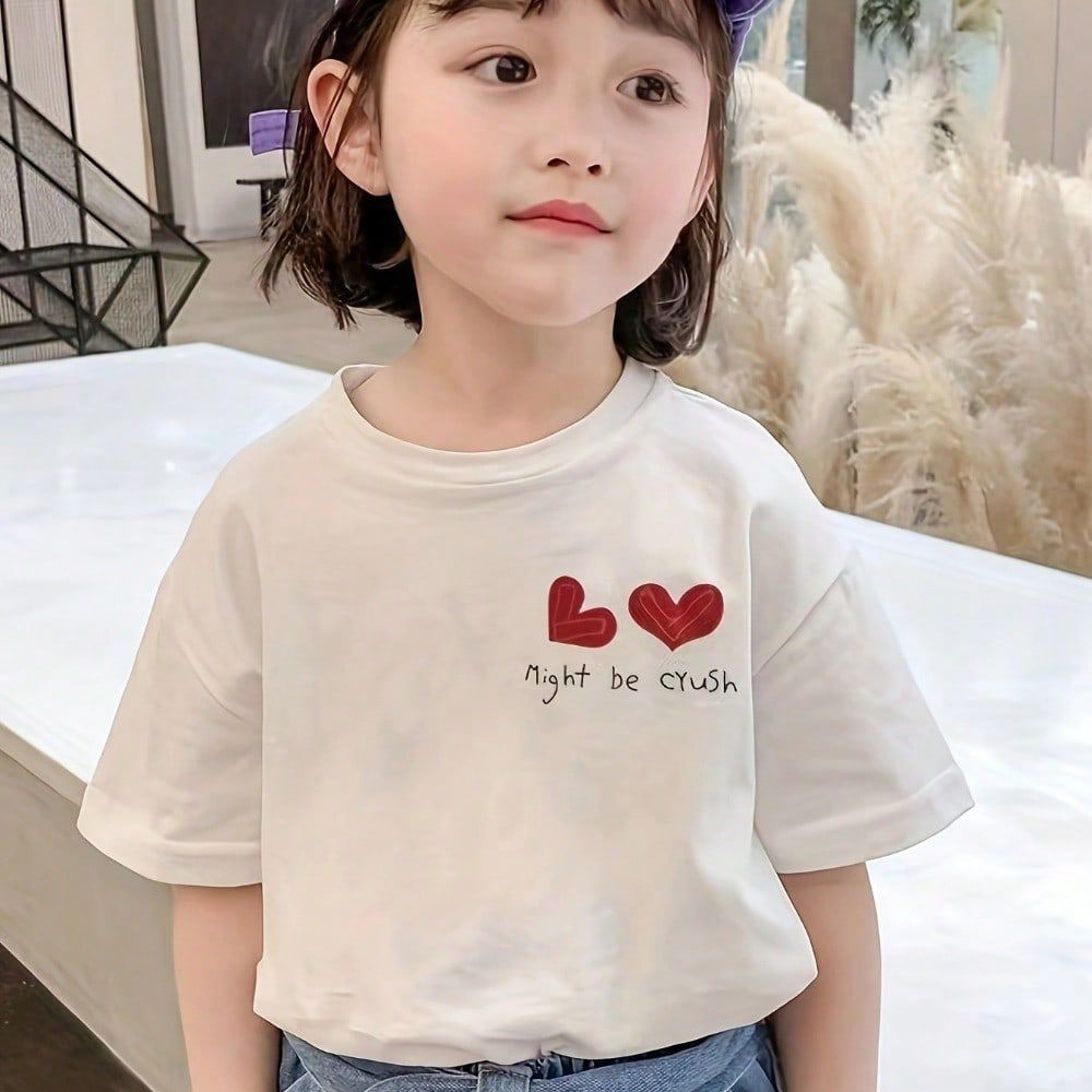 Camisetas Infantil 100% algodão de Manga Curta para Meninas - Gola Redonda Casual Blusinha para Adolescentes e Menina