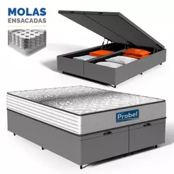 Cama Box Baú com Colchão de Molas Ensacadas Double Face Essence Probel Queen 158cm