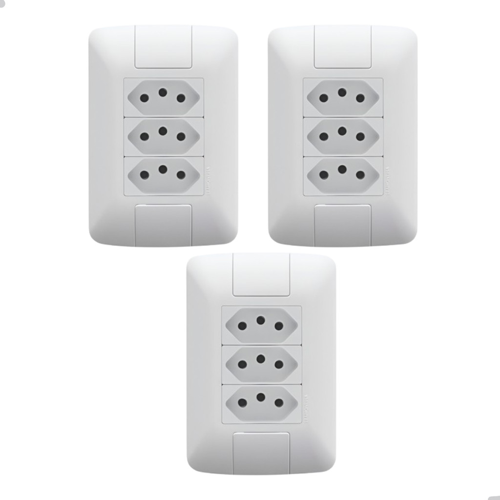 Kit 3 Tomada Tripla 10A Embutir 4X2 Branca Aria Tramontina