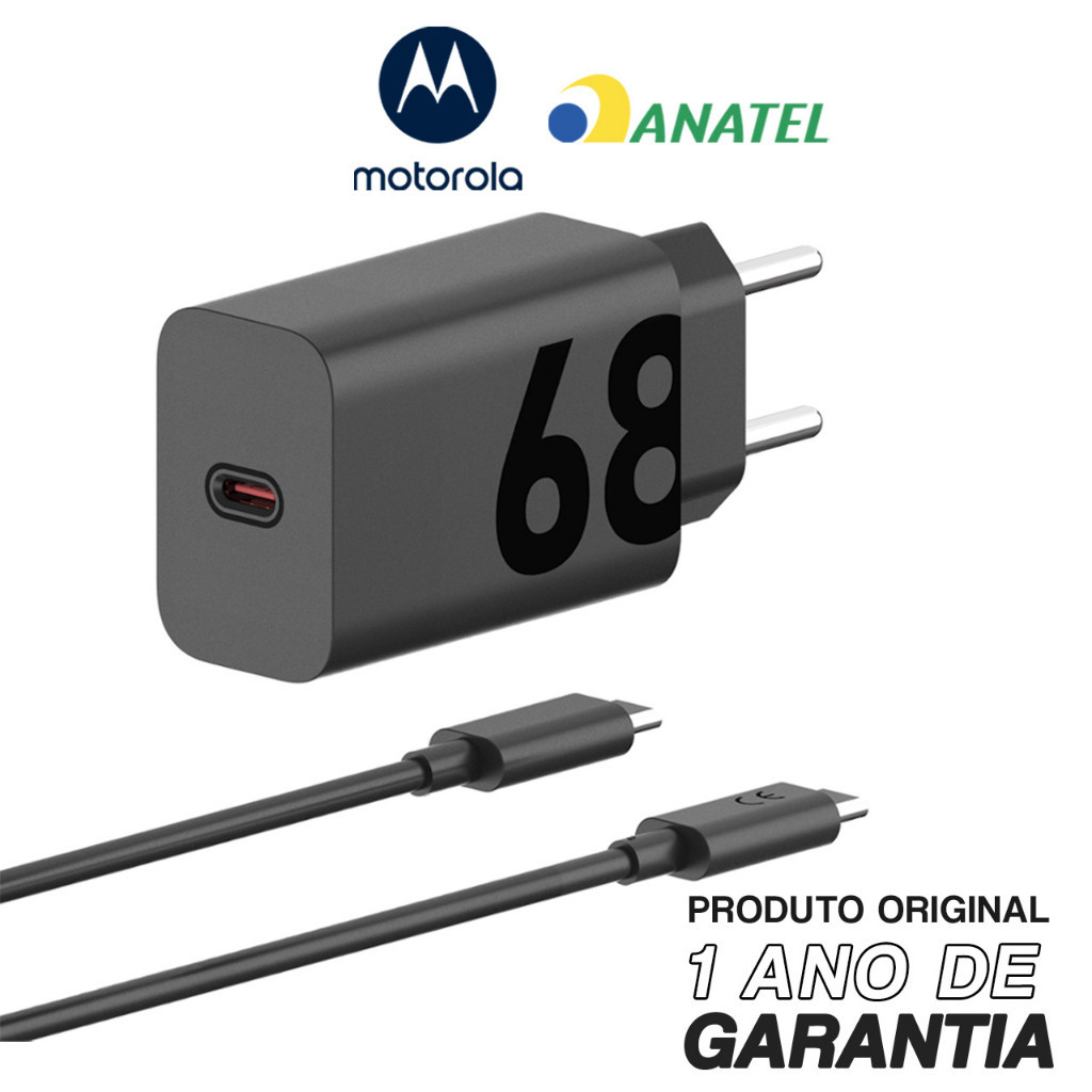 Carregador Portátil De Parede Motorola Turbo Power 68w - Cabo Usb-C