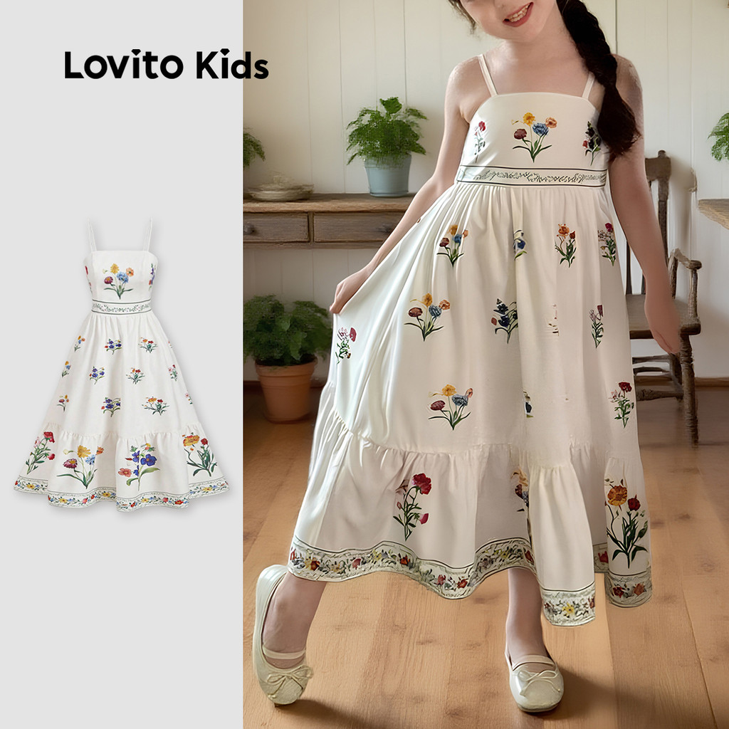 Lovito Kids Vestido Fofo com Franzido para Menina Ideal para primavera/verão L153ED169 em Oferta na Shopee