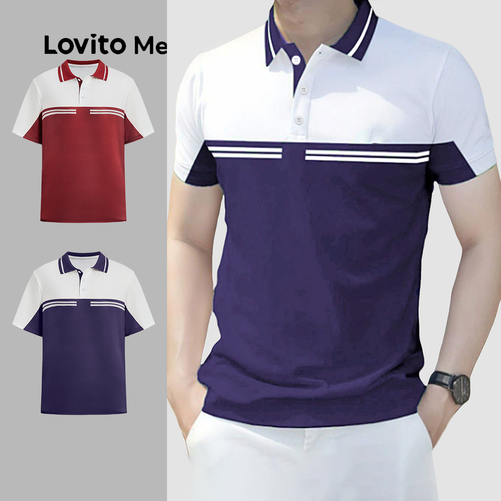 Lovito Camisa Pólo Casual Colorida de Primavera/verão - Camisa Pólo Azul Escura para homens LNE110040 em Oferta na Shopee