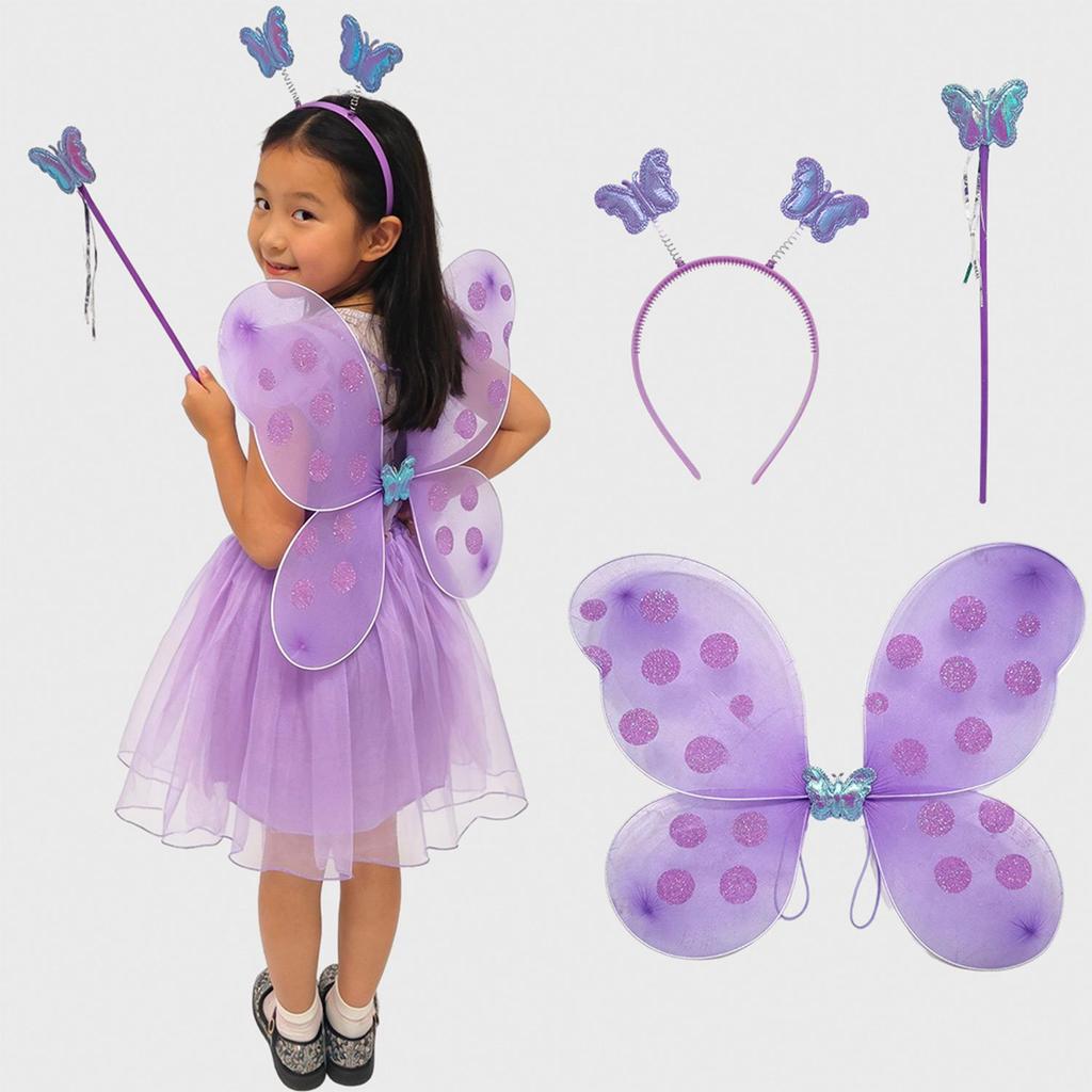 Fantasia Fada Infantil Carnaval Kit com Asas Tiara e Varinha
