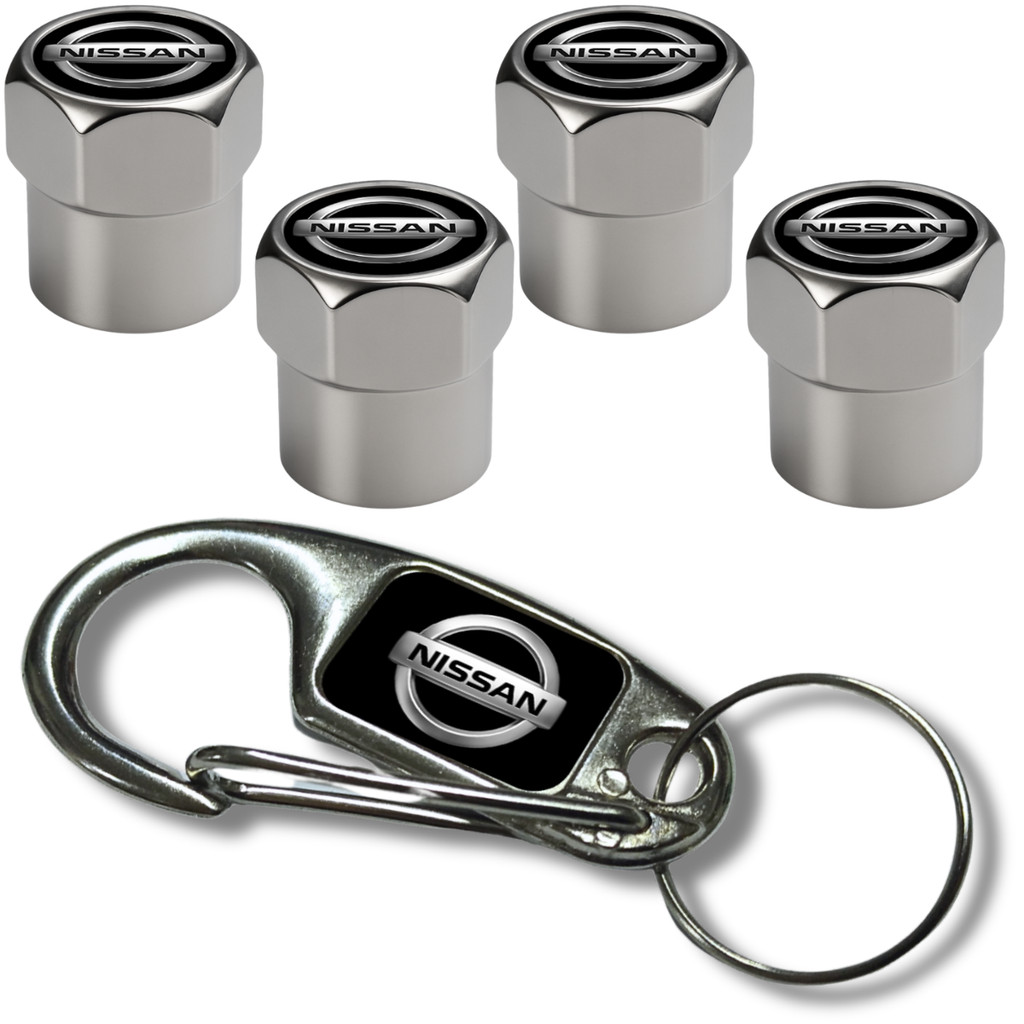 Kit Chaveiro + 4 Tampas Bico Pneu Automotivo Veiculo Carro Nissan March Kicks Versa Livina